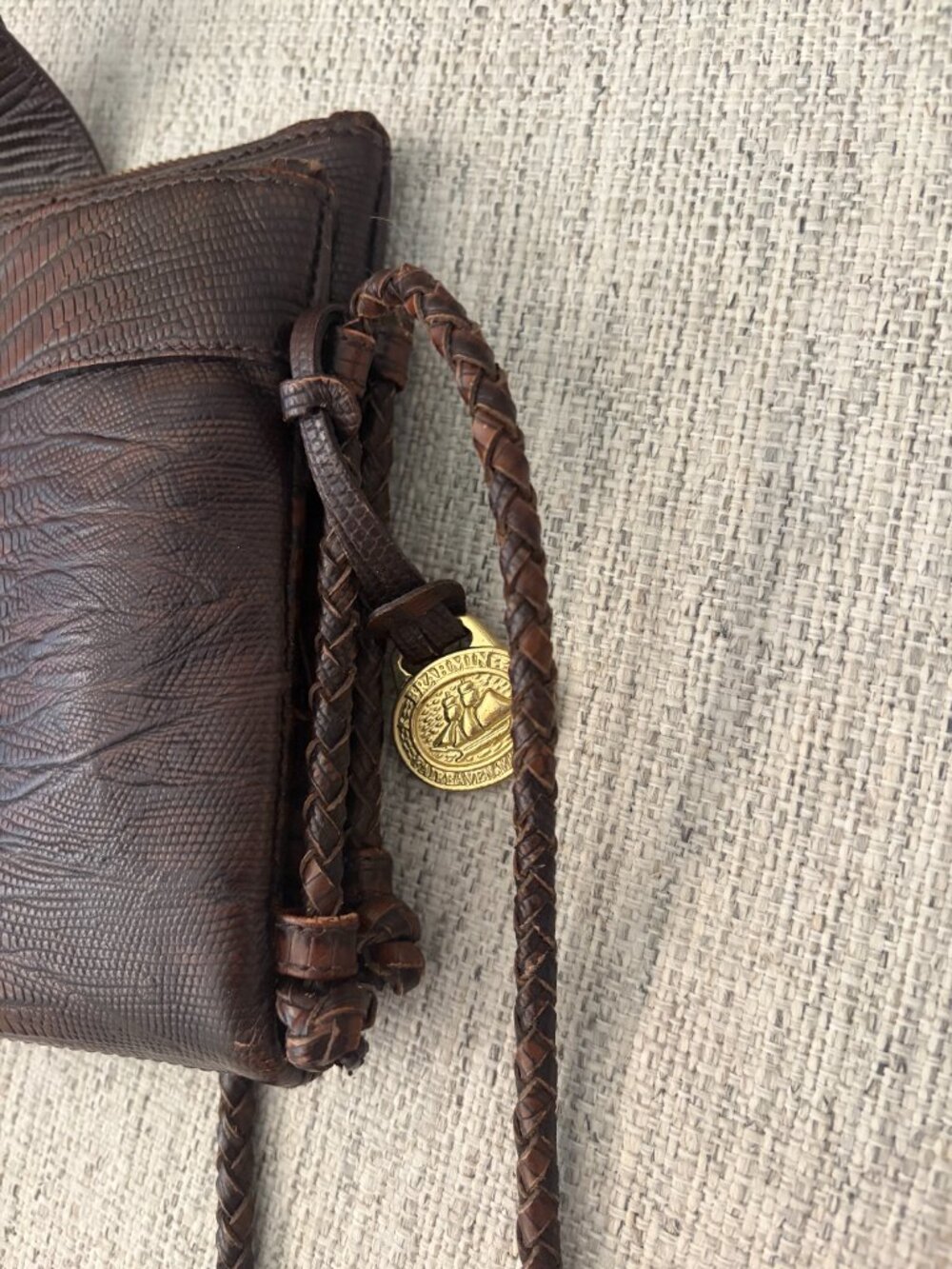 Vintage Brahmin Mojito Braided Strap Crossbody Reptile Embossed Leather Dk Brown - Picture 7 of 14